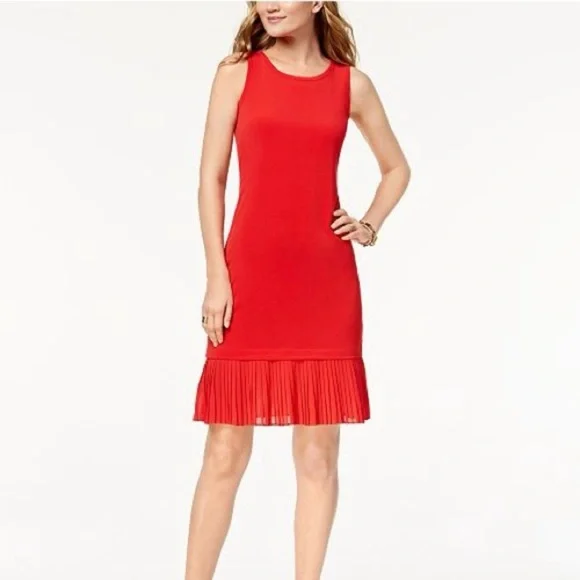 Michael Kors Red Pleated Hem Shift Dress sleeveless size Medium Scoop knockline - Picture 1 of 10